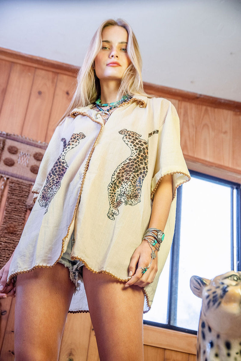 Wild Side Cheetah Cotton Short Sleeve Shirt - Chasing Unicorns