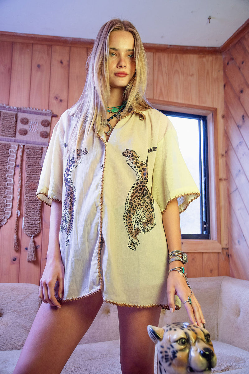 Wild Side Cheetah Cotton Short Sleeve Shirt - Chasing Unicorns