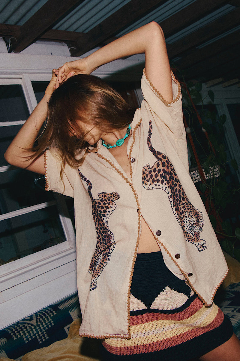 Wild Side Cheetah Silk Crepe Short Sleeve Shirt - Chasing Unicorns