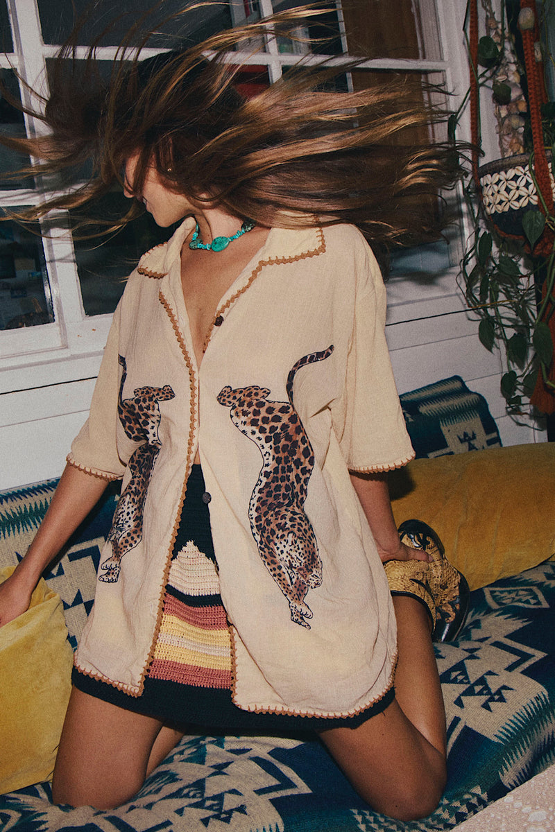 Wild Side Cheetah Silk Crepe Short Sleeve Shirt - Chasing Unicorns