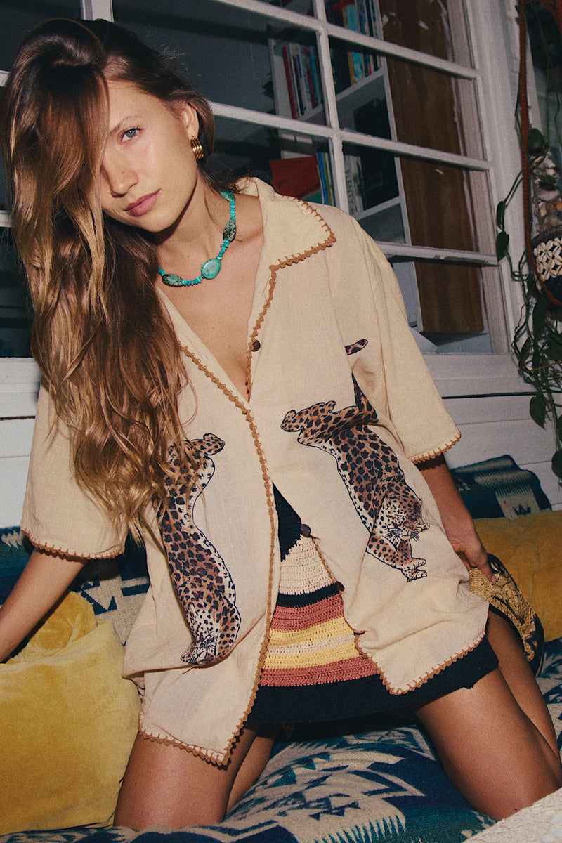 Wild Side Cheetah Silk Crepe Short Sleeve Shirt - Chasing Unicorns