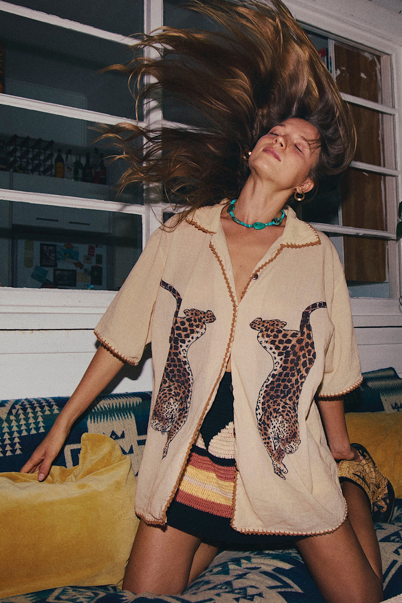 Wild Side Cheetah Silk Crepe Short Sleeve Shirt - Chasing Unicorns