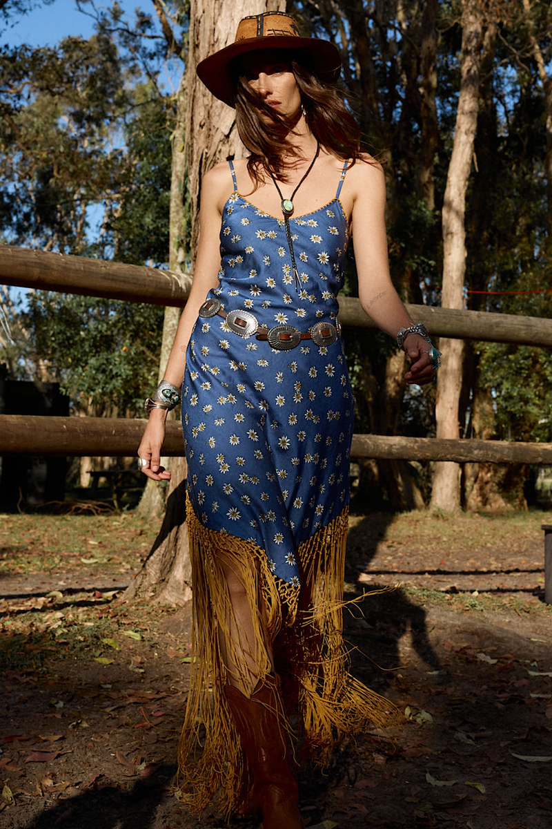 Wonderful Tonight Silk + Fringe Slip Dress - Daisy - Chasing Unicorns