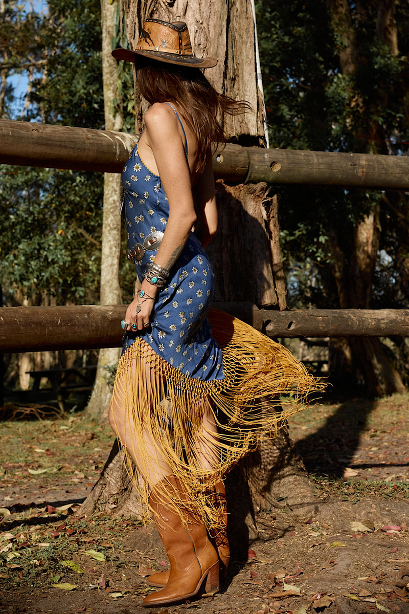 Wonderful Tonight Silk + Fringe Slip Dress - Daisy - Chasing Unicorns