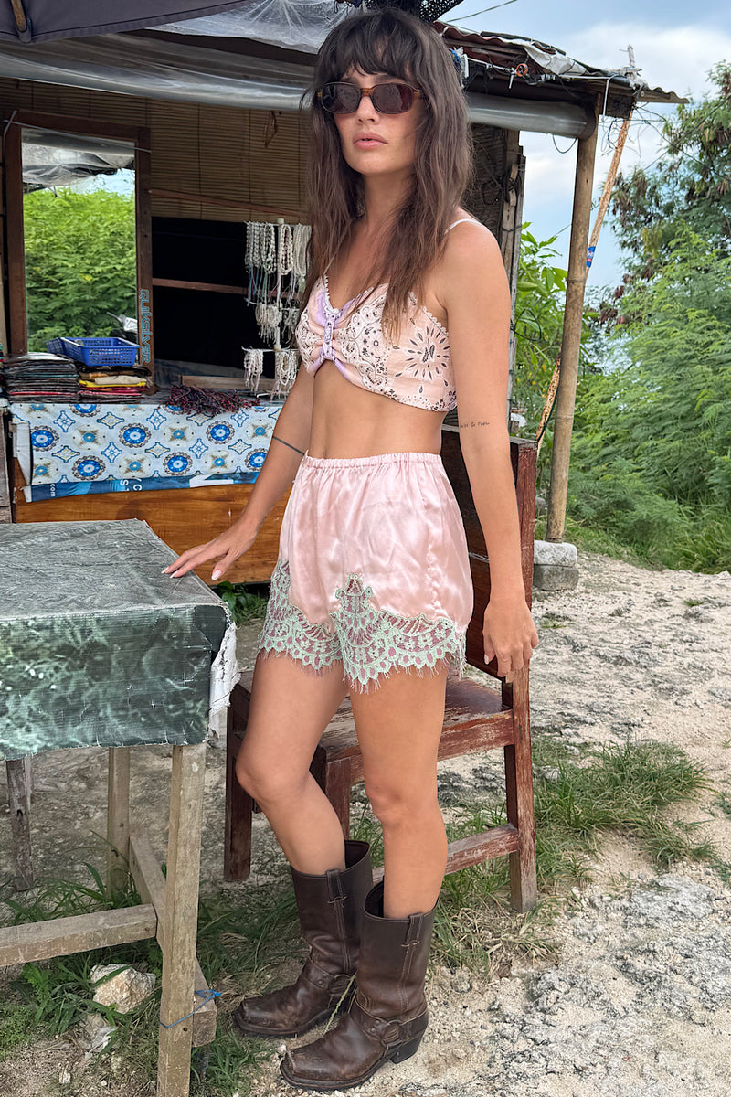 You Belong to Me Silk Satin + Lace Shorts - pale pink - Chasing Unicorns