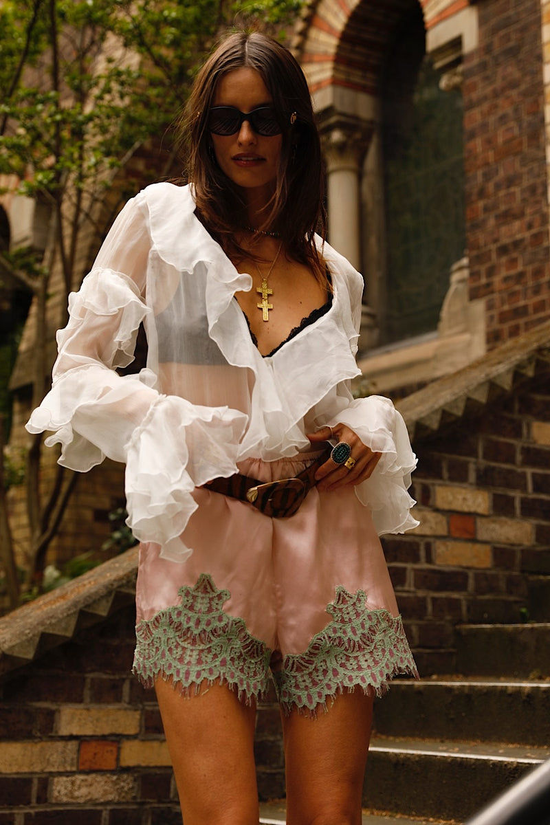 You Belong to Me Silk Satin + Lace Shorts - pale pink - Chasing Unicorns