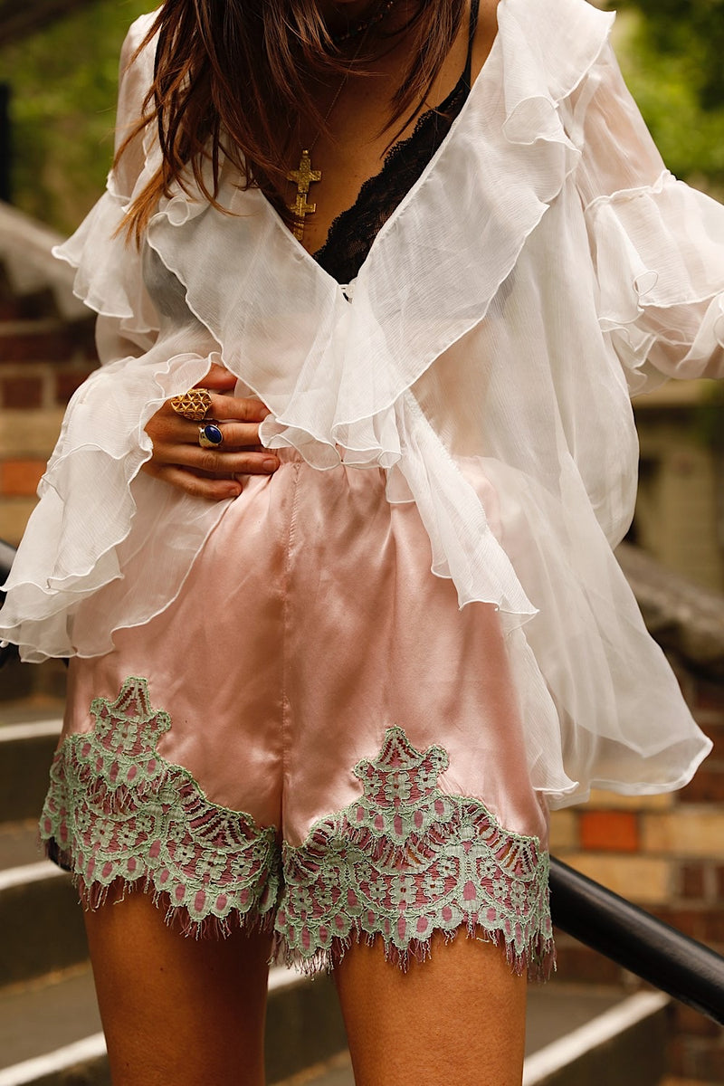 You Belong to Me Silk Satin + Lace Shorts - pale pink - Chasing Unicorns