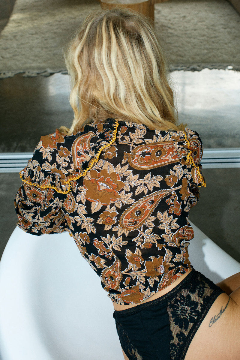 A New Day For Love Cotton Gauze Blouse - Midnight Paisley - Chasing Unicorns