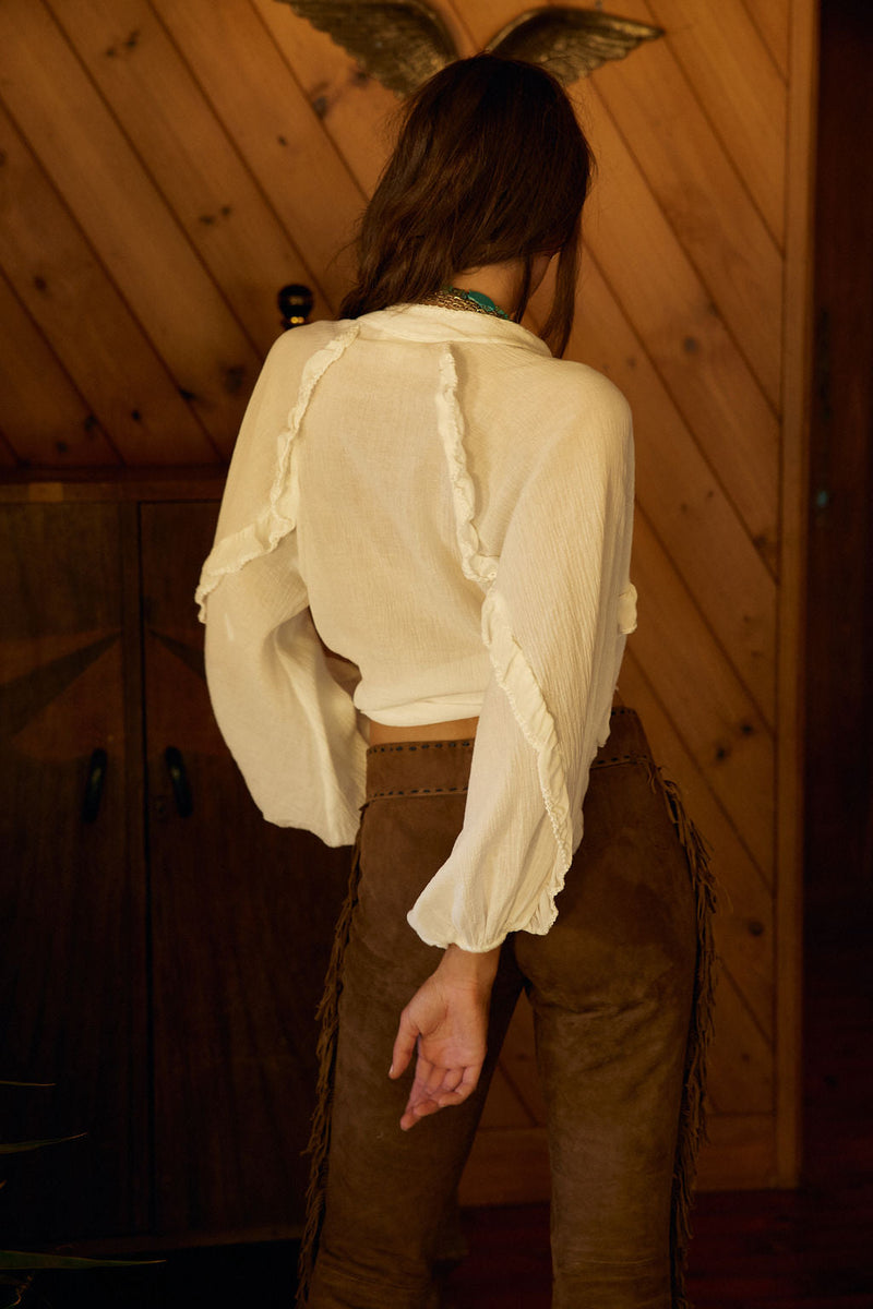 A New Day For Love Cotton Gauze Cutwork Mesh Blouse - Chasing Unicorns