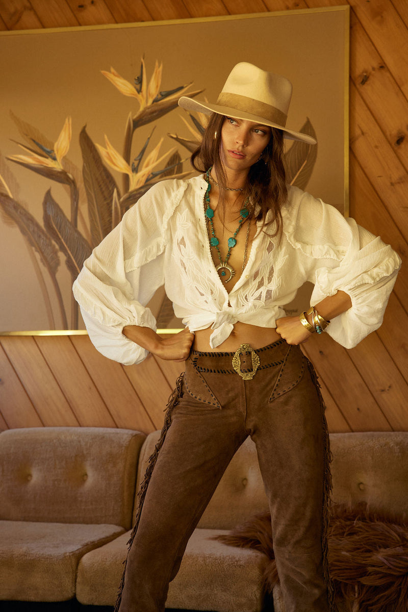 A New Day For Love Cotton Gauze Cutwork Mesh Blouse - Chasing Unicorns