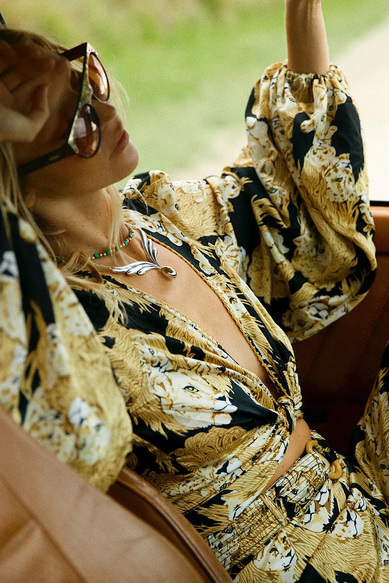 🎁 Africa Silk Satin Wrap Blouse - Chasing Unicorns