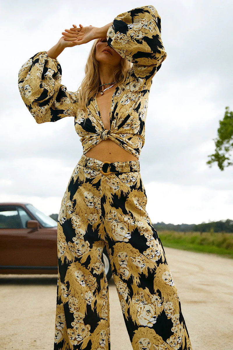 🎁 Africa Silk Satin Wrap Blouse - Chasing Unicorns