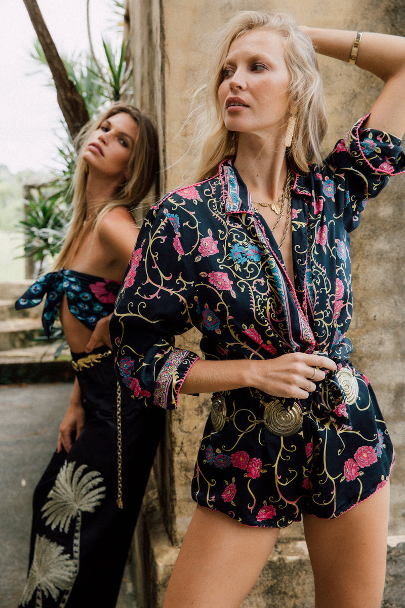 All I Wanna Do Baroque Floral Silk Satin Blouse - Chasing Unicorns