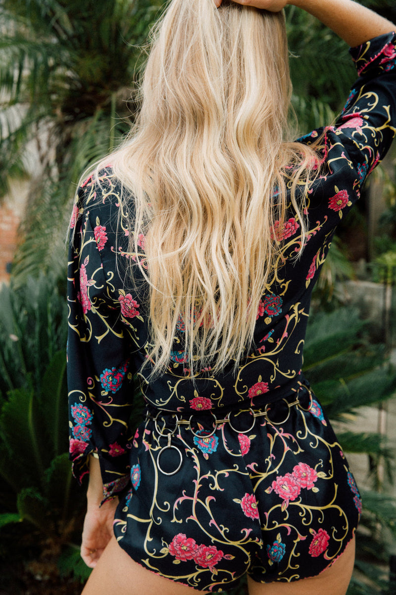 All I Wanna Do Baroque Floral Silk Satin Blouse - Chasing Unicorns