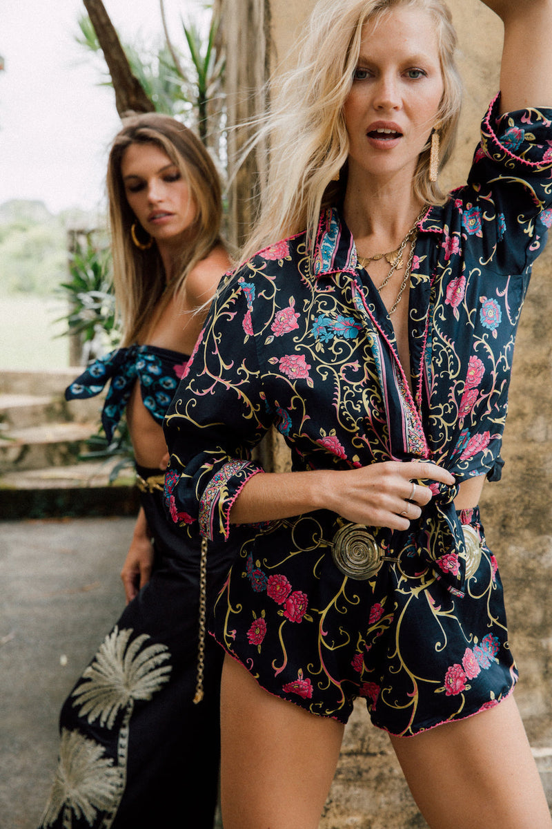 All I Wanna Do Baroque Floral Silk Satin Blouse - Chasing Unicorns