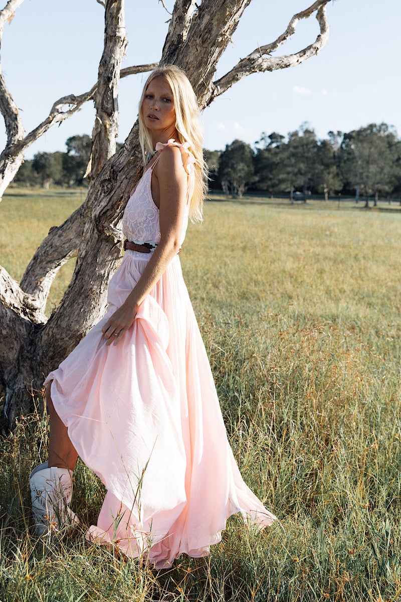 All My Love Cotton Gauze + Lace Maxi Slip Dress - pink - Chasing Unicorns