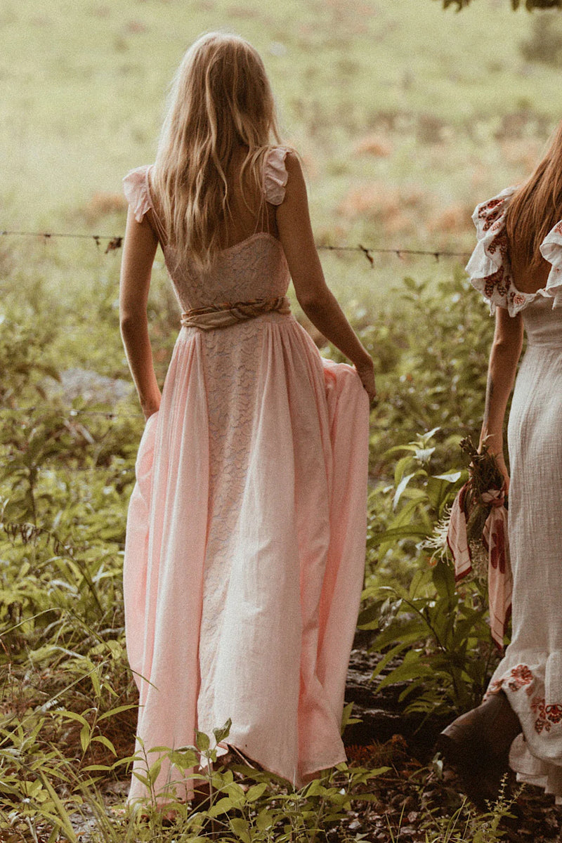 All My Love Cotton Gauze + Lace Maxi Slip Dress - pink - Chasing Unicorns