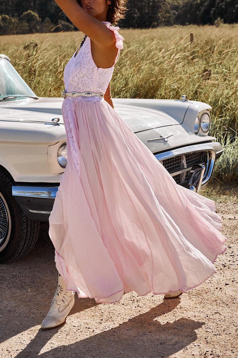 All My Love Cotton Gauze + Lace Maxi Slip Dress - Pink - Chasing Unicorns