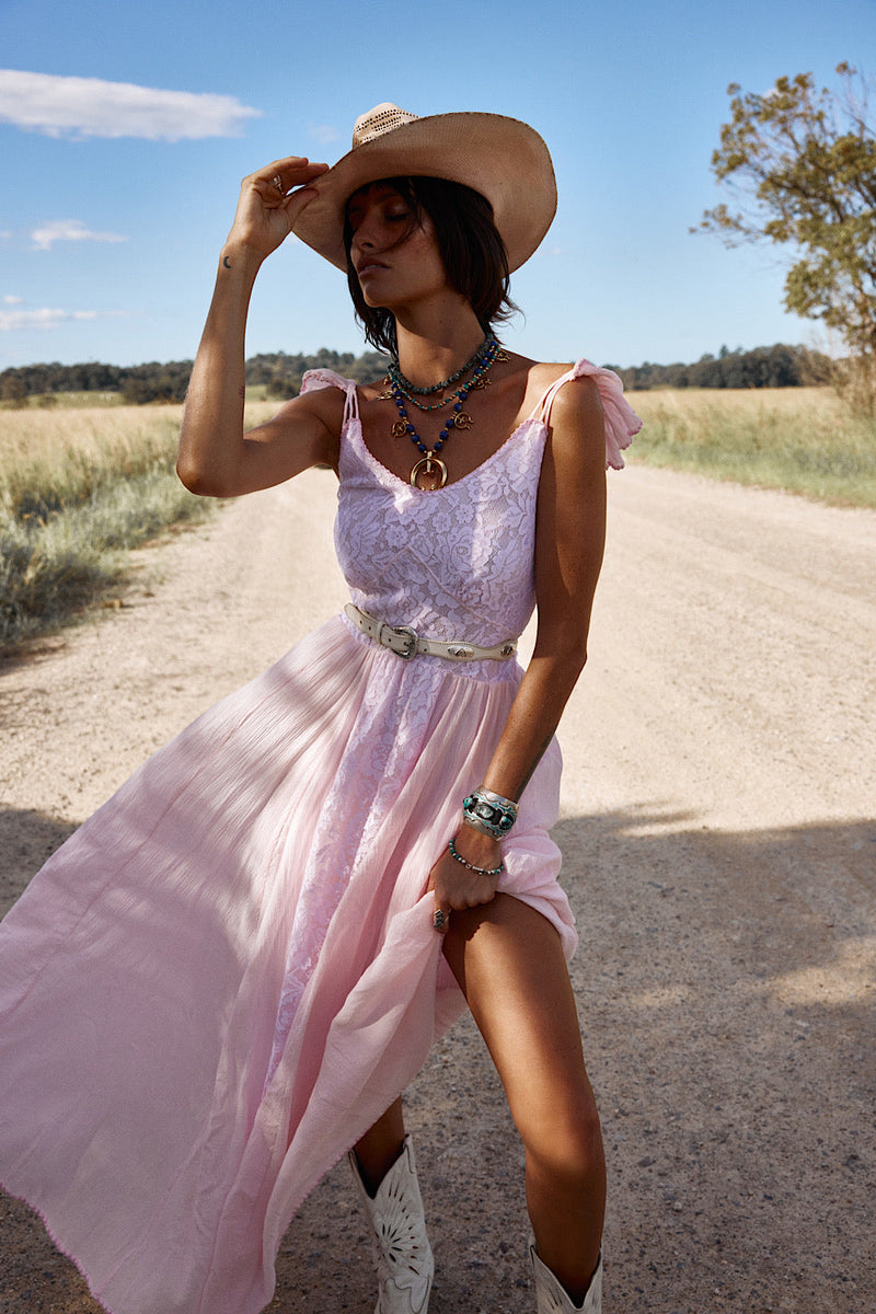 All My Love Cotton Gauze + Lace Maxi Slip Dress - Pink - Chasing Unicorns