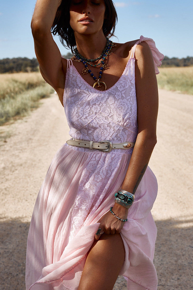 All My Love Cotton Gauze + Lace Maxi Slip Dress - Pink - Chasing Unicorns