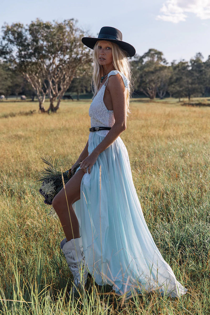 All My Love Cotton Gauze + Lace Maxi Slip Dress - sky blue - Chasing Unicorns