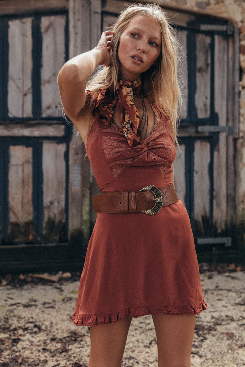 Angel Silk Slip Dress - Rust - Chasing Unicorns