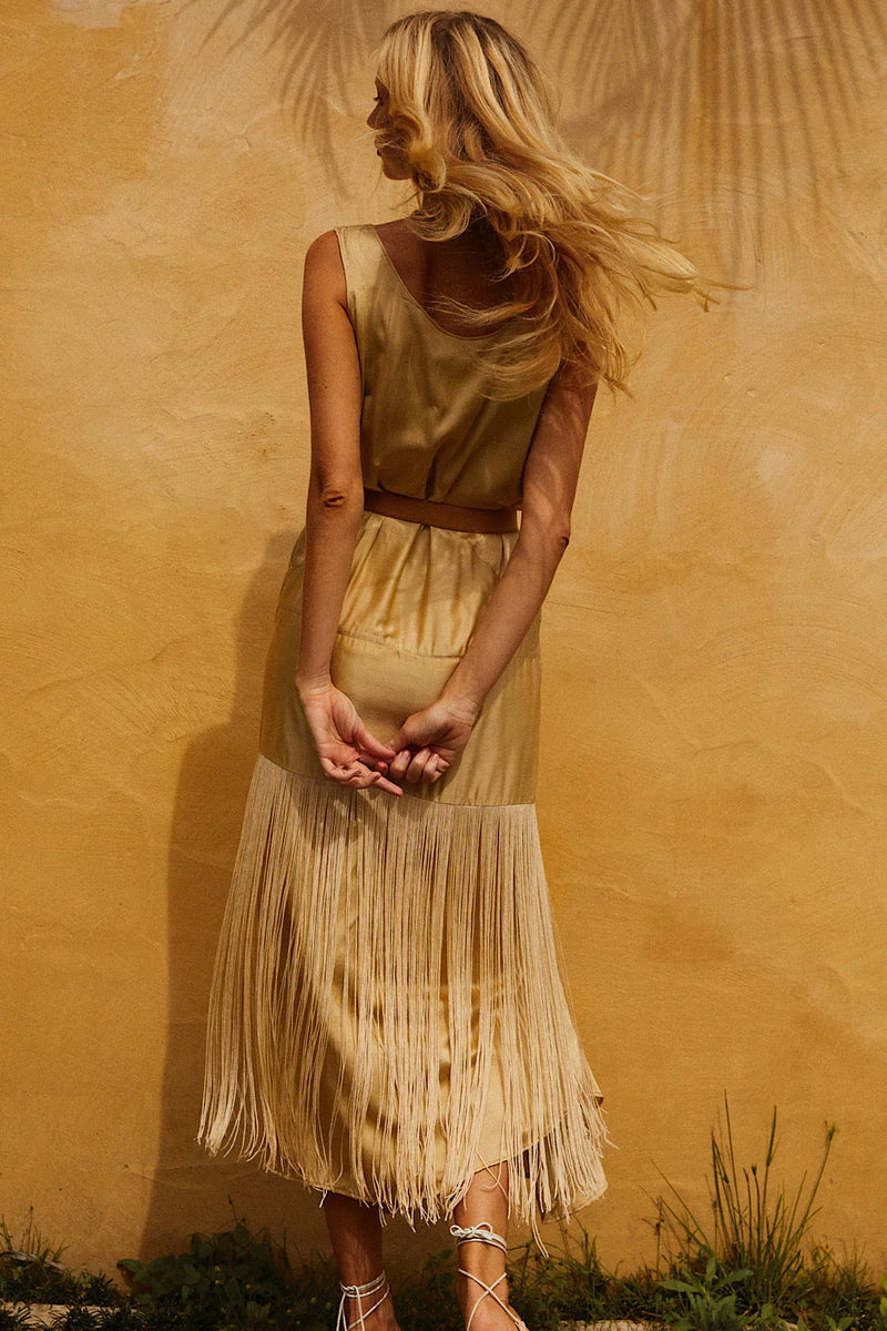 Another Star Silk Fringe Dress - Champagne - Chasing Unicorns