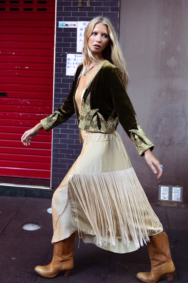 Another Star Silk Fringe Dress - Champagne - Chasing Unicorns