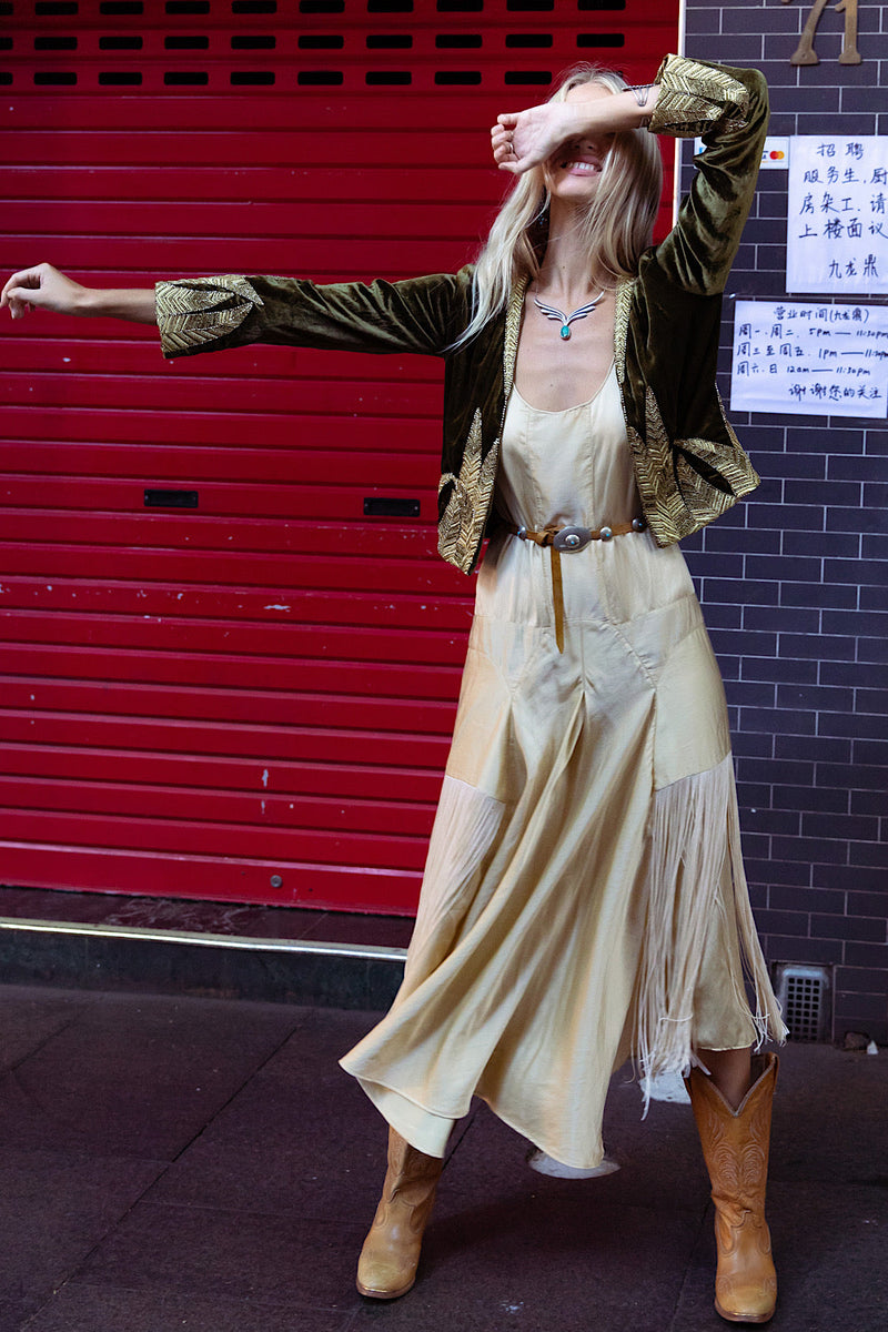 Another Star Silk Fringe Dress - Champagne - Chasing Unicorns