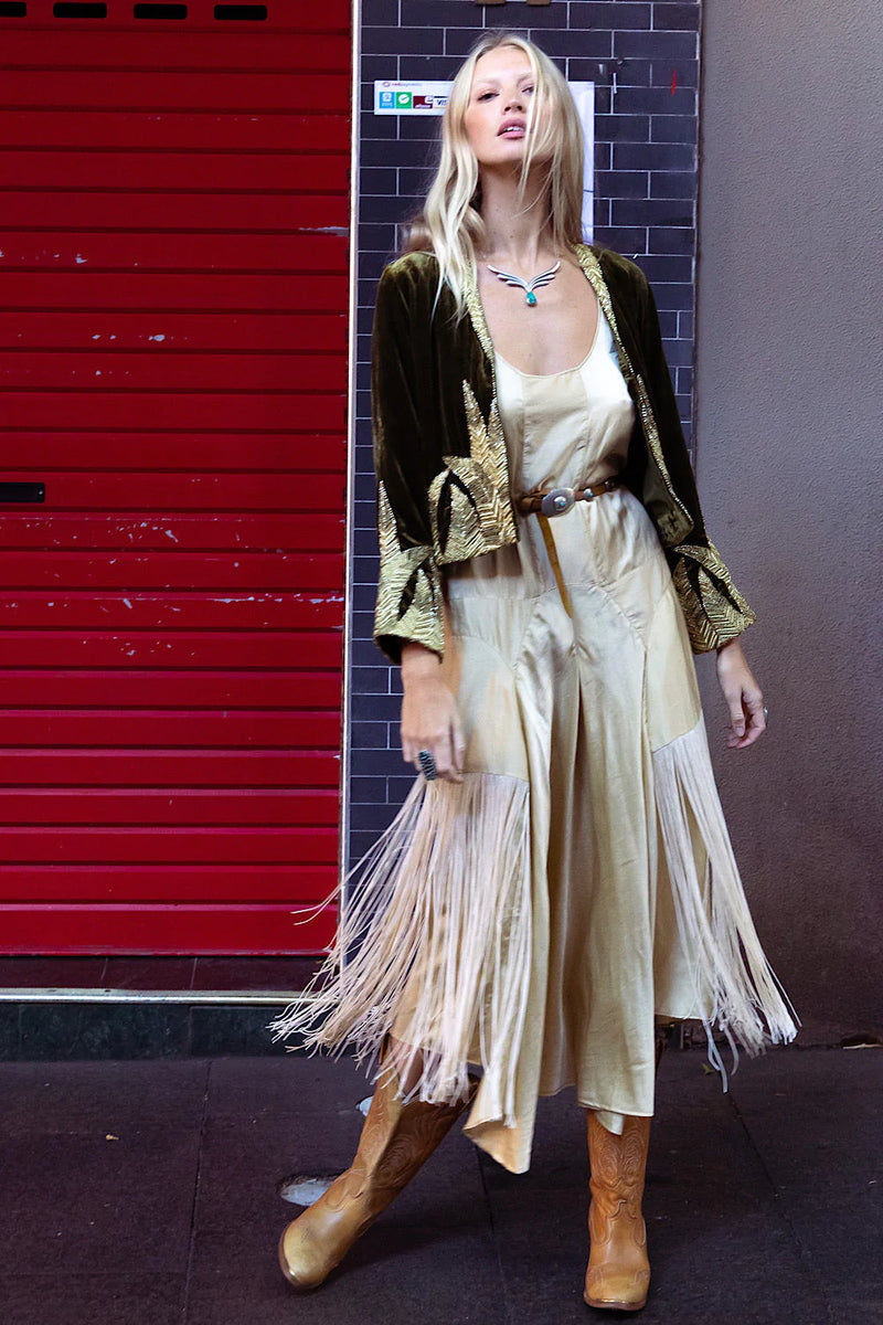 Another Star Silk Fringe Dress - Champagne - Chasing Unicorns