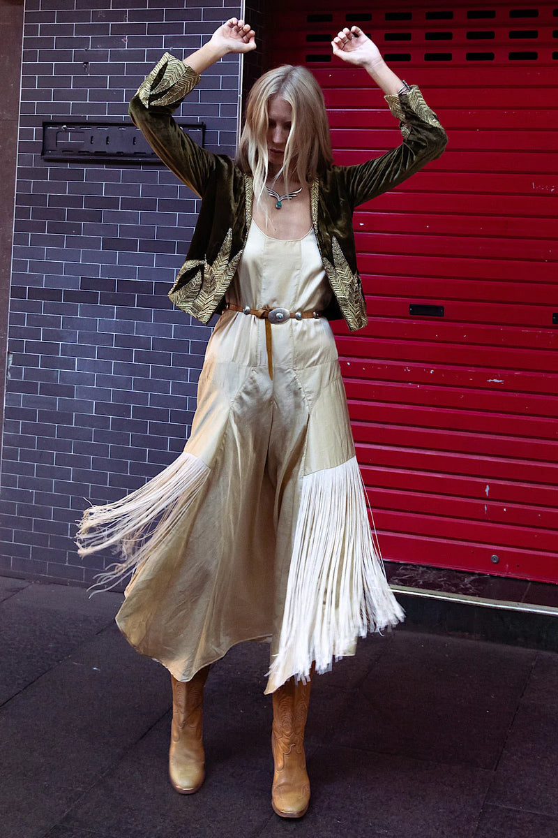 Another Star Silk Fringe Dress - Champagne - Chasing Unicorns
