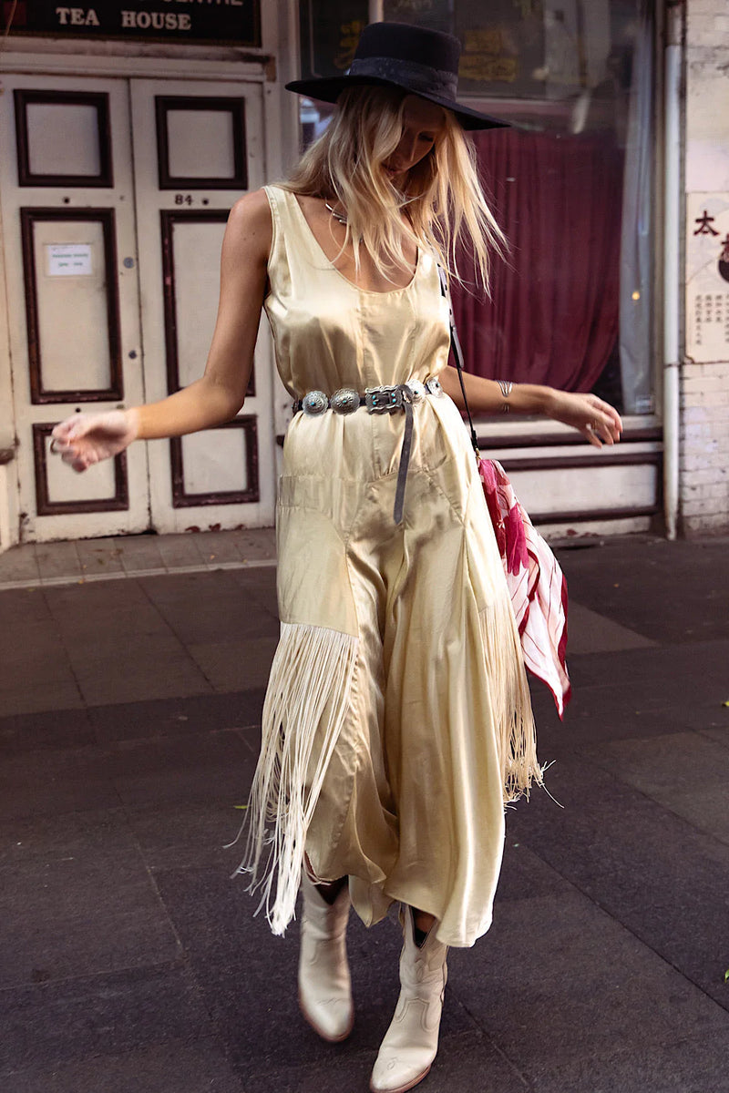 Another Star Silk Fringe Dress - Champagne - Chasing Unicorns