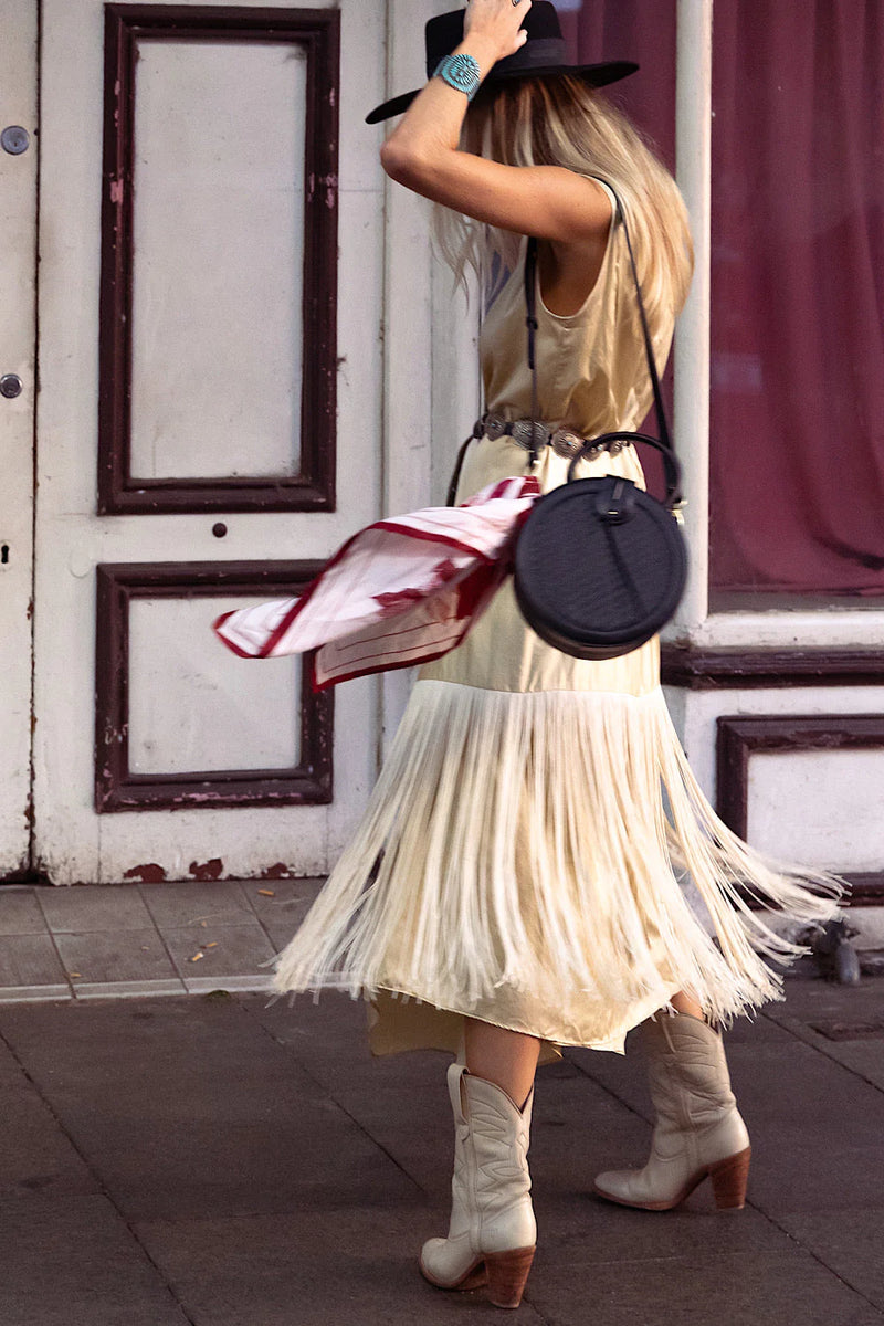 Another Star Silk Fringe Dress - Champagne - Chasing Unicorns