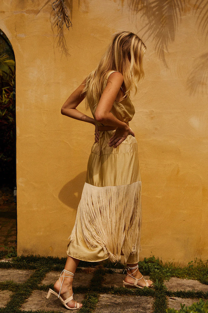 Another Star Silk Fringe Dress - Champagne - Chasing Unicorns