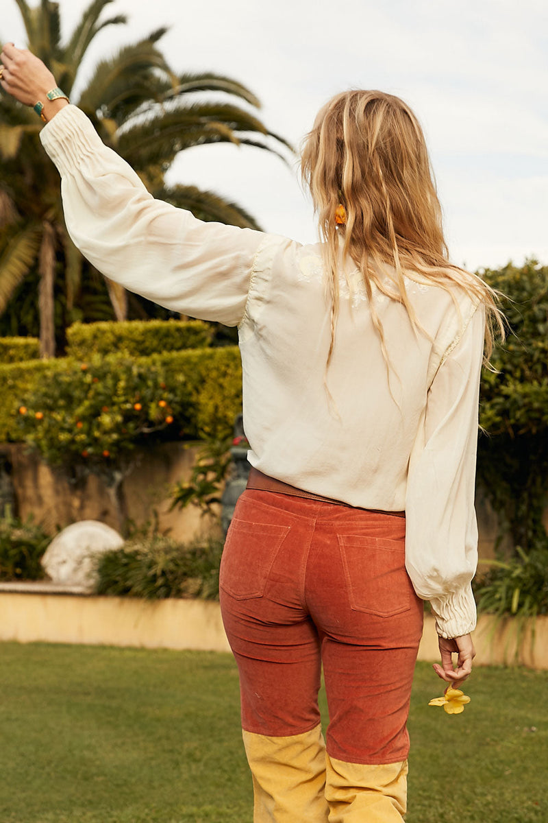 April Sun In Cuba Silk + Embroidered Blouse - Buttermilk - Chasing Unicorns