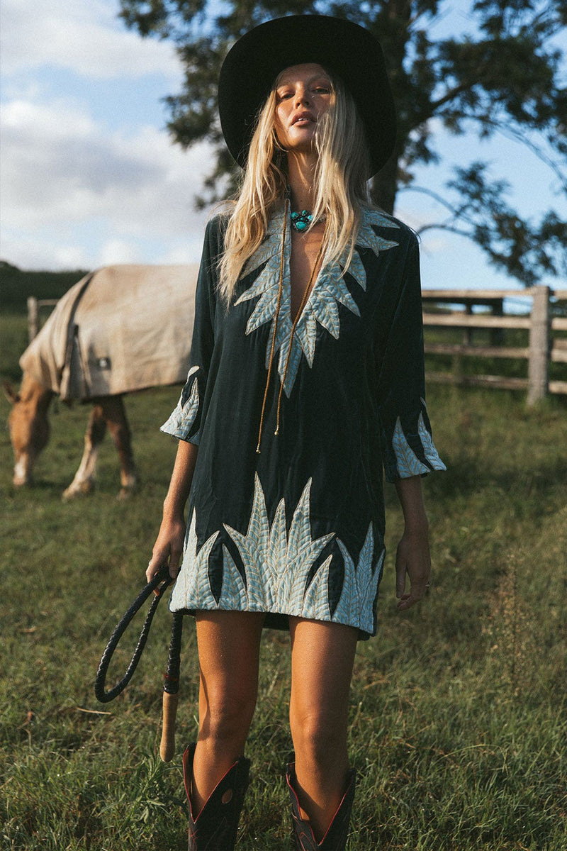 Aquarius Velvet Tunic Dress - Deep Teal - Chasing Unicorns