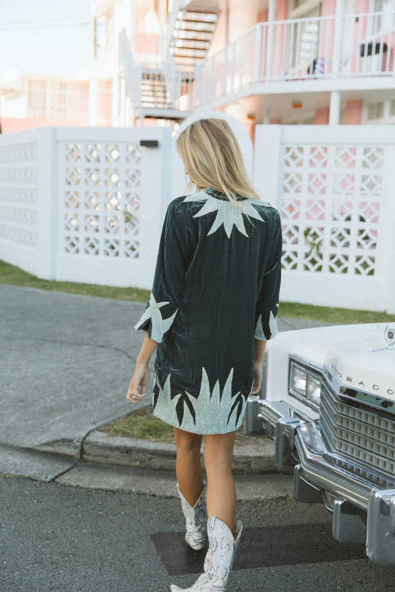 Aquarius Velvet Tunic Dress - Deep Teal - Chasing Unicorns