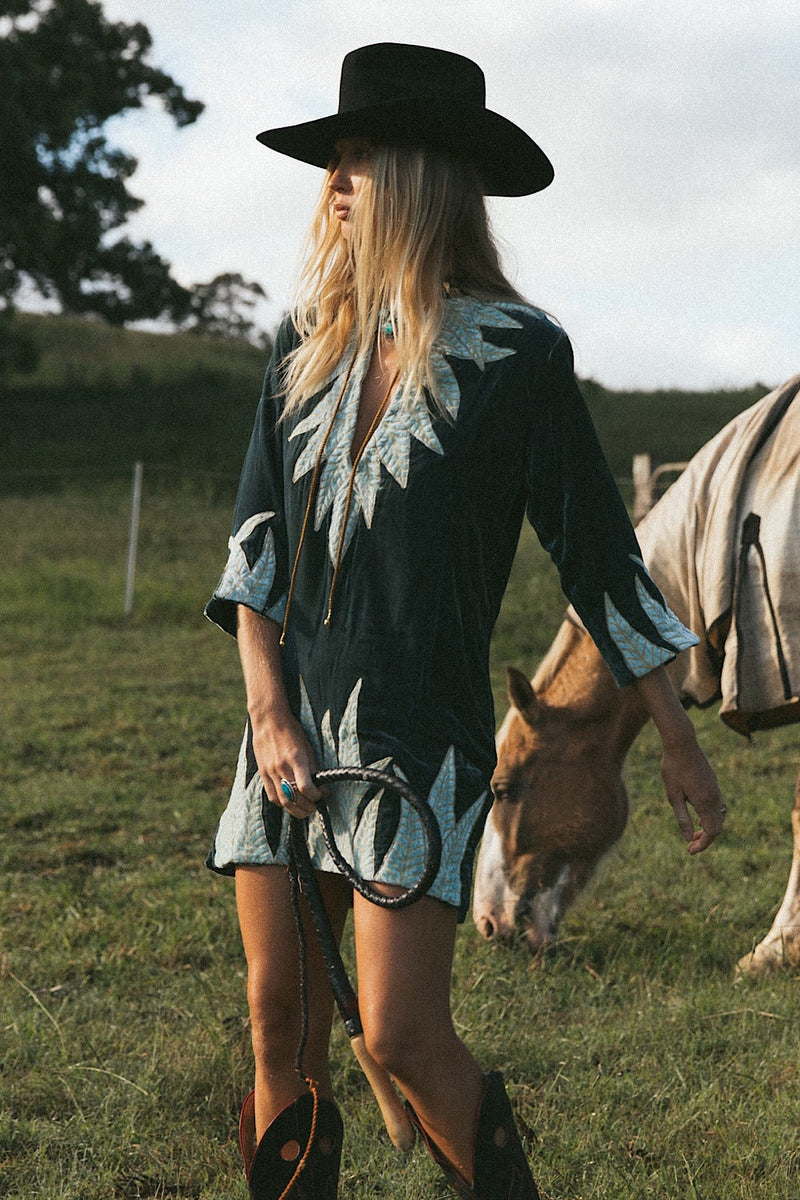 Aquarius Velvet Tunic Dress - Deep Teal - Chasing Unicorns