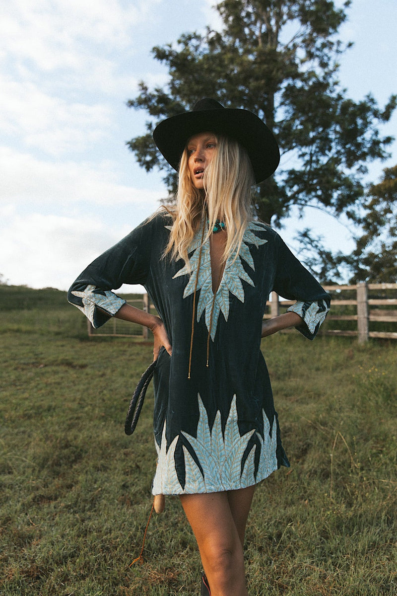 Aquarius Velvet Tunic Dress - Deep Teal - Chasing Unicorns