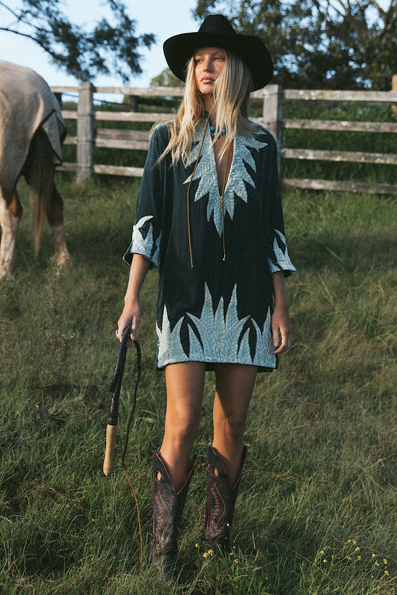 Aquarius Velvet Tunic Dress - Deep Teal - Chasing Unicorns