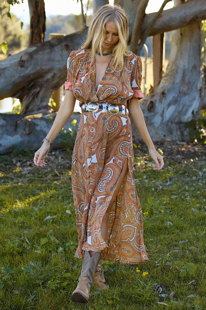 Bed Of Roses Paisley Silk Crepe Maxi Dress - Chasing Unicorns
