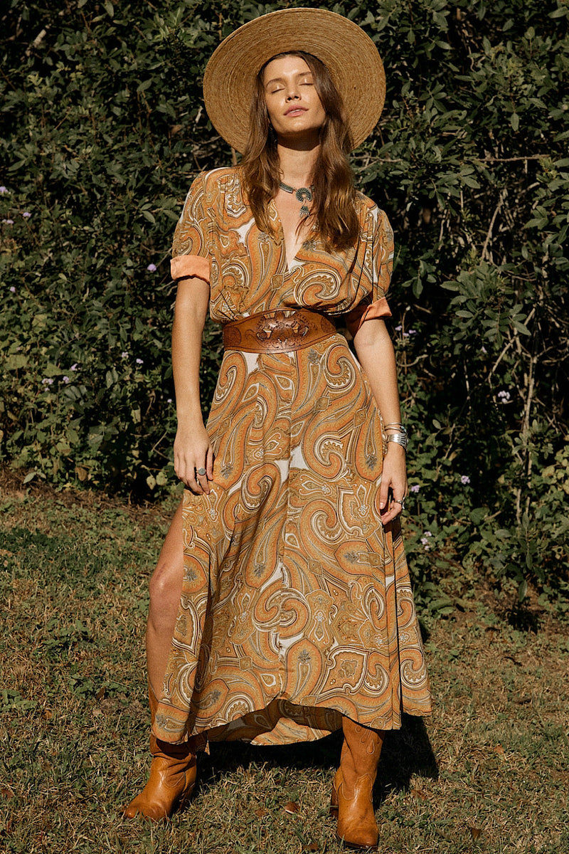 Bed Of Roses Paisley Silk Crepe Maxi Dress - Chasing Unicorns