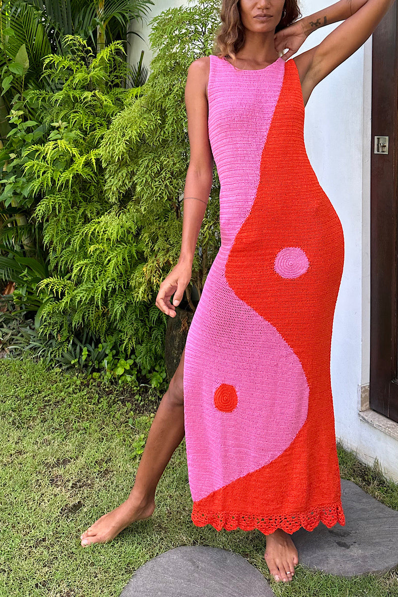 Black Summer Hand Crochet Maxi Dress - Red - Chasing Unicorns