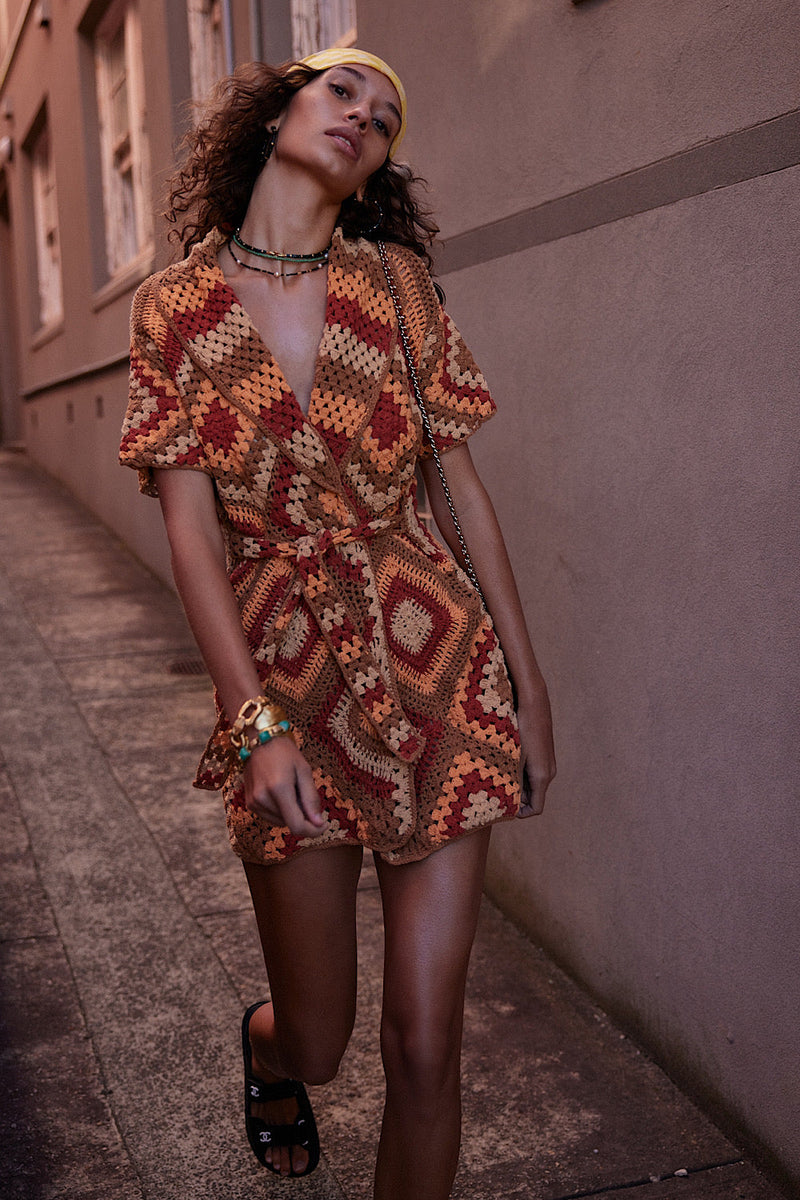 Blues Before Sunrise Crochet Robe Dress - Rust - Chasing Unicorns