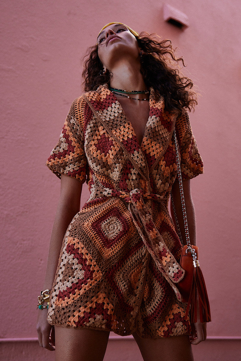 Blues Before Sunrise Crochet Robe Dress - Rust - Chasing Unicorns