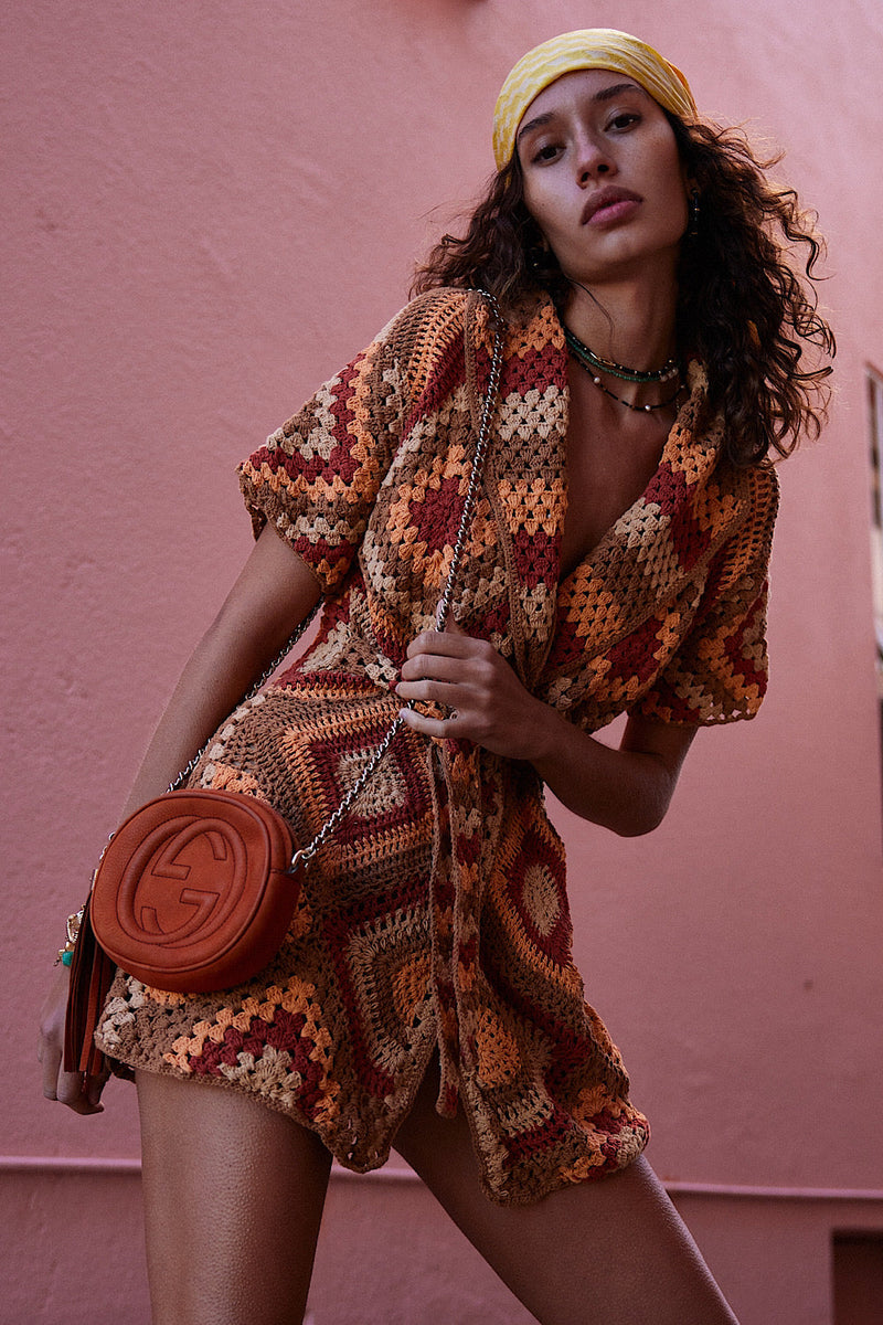Blues Before Sunrise Crochet Robe Dress - Rust - Chasing Unicorns