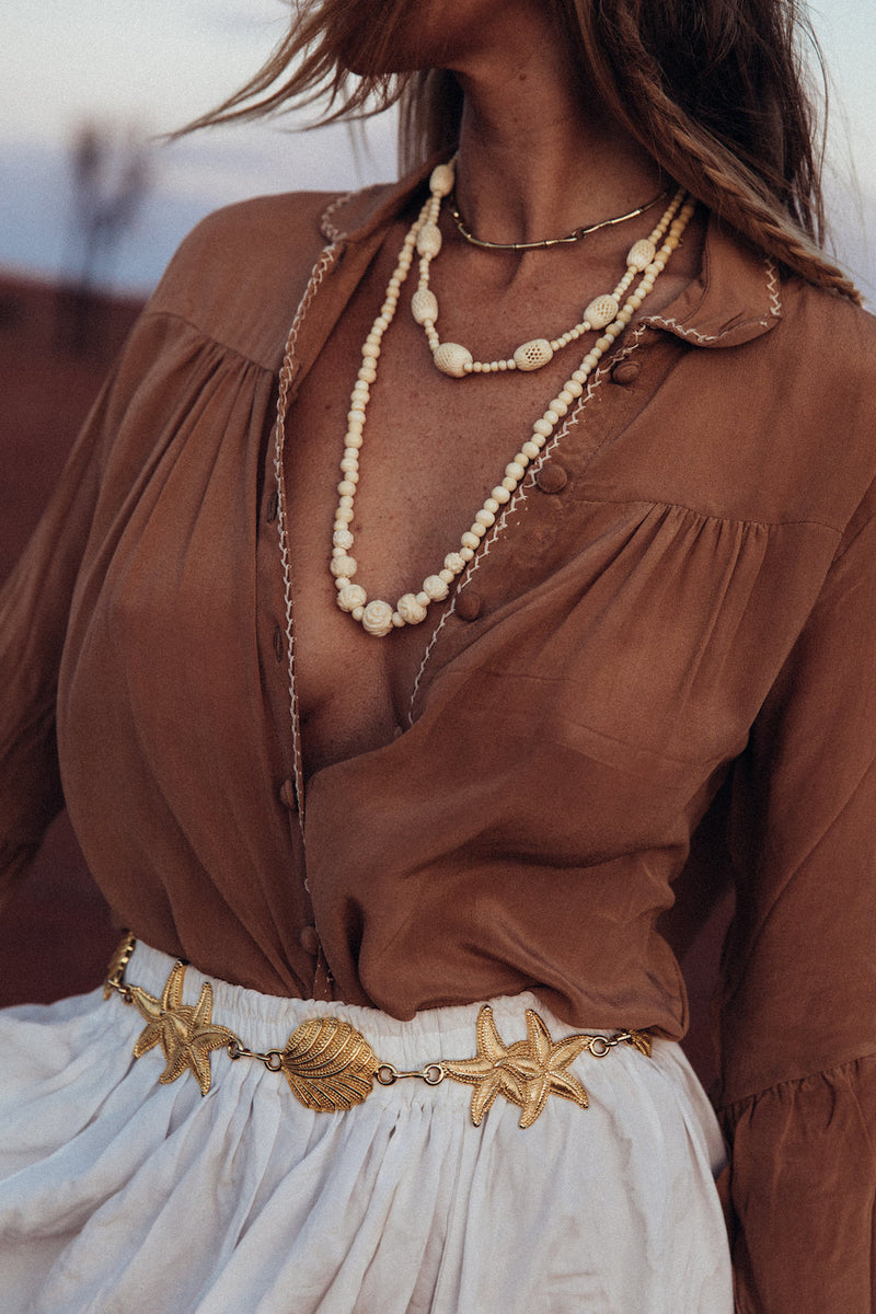 Break On Through Silk Crepe Blouse - Caramel - Chasing Unicorns