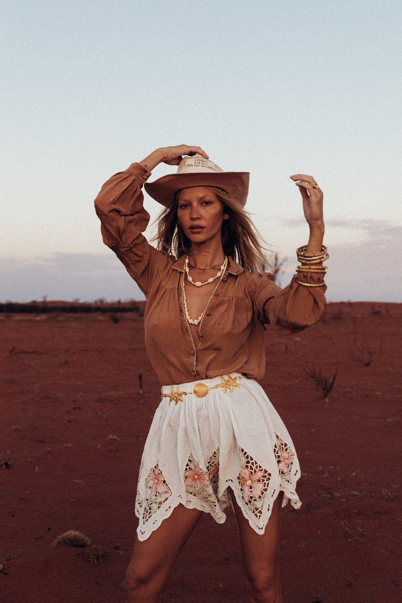 Break On Through Silk Crepe Blouse - Caramel - Chasing Unicorns