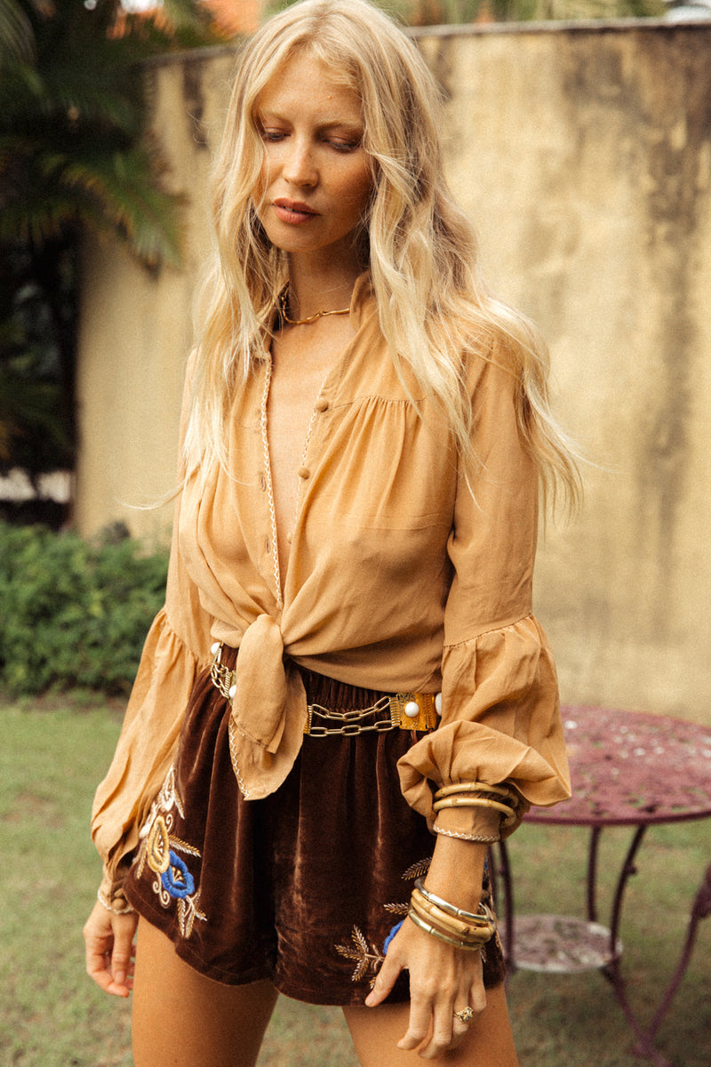 Break On Through Silk Crepe Blouse - Caramel - Chasing Unicorns