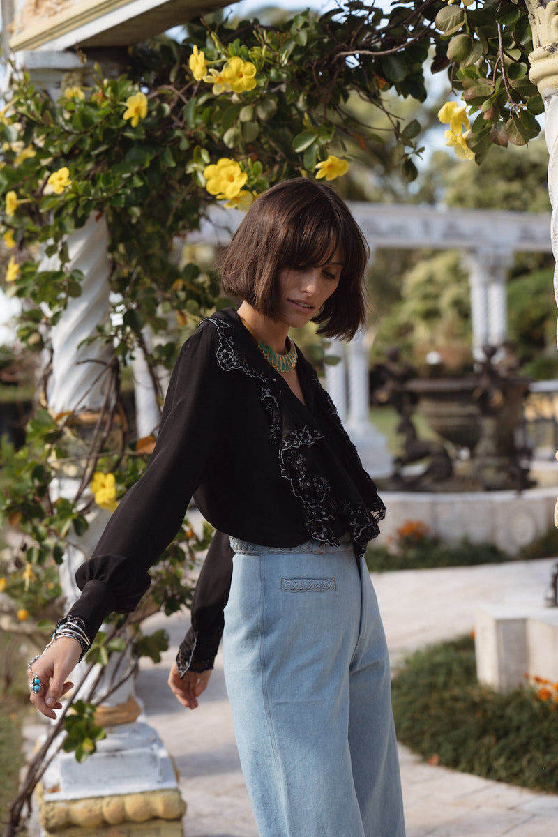 Busy Being Fabulous Silk, Lace + Beaded Blouse - Black - Chasing Unicorns